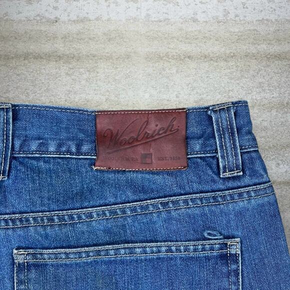 Woolrich Flannel Lined Jeans Medium Wash Work Wear Denim Relaxed Leather Logo - Picture 4 of 5